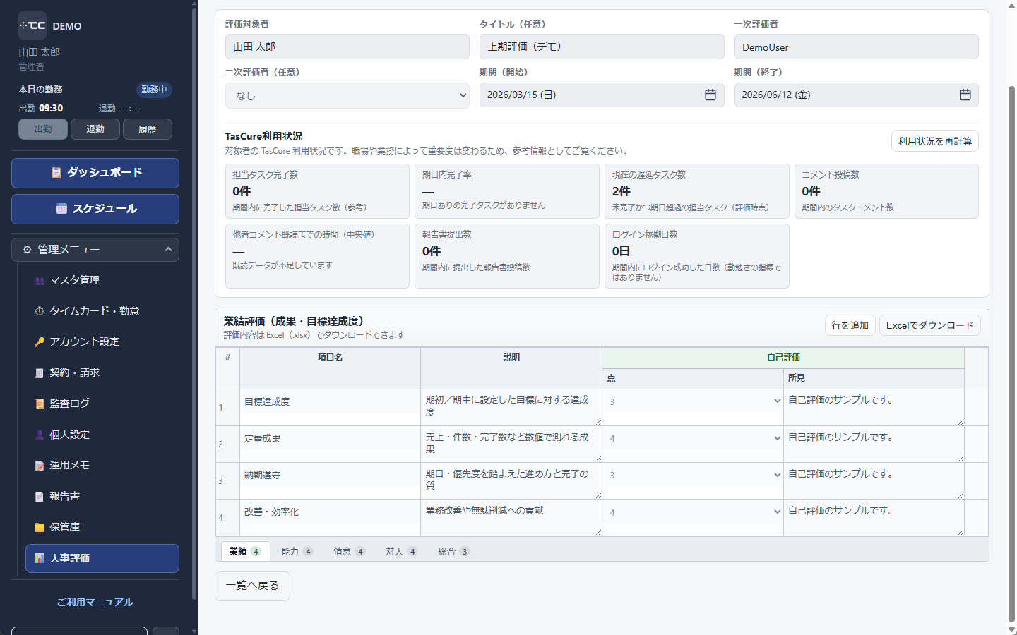 評価表の自己評価